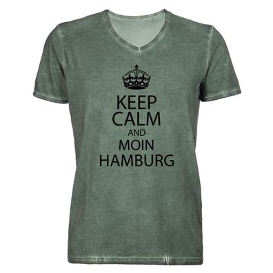 Herren T-Shirt V-Ausschnitt KEEP CALM Moin Hamburg