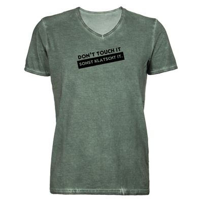 Herren T-Shirt V-Ausschnitt dont touch it sonst klatscht it