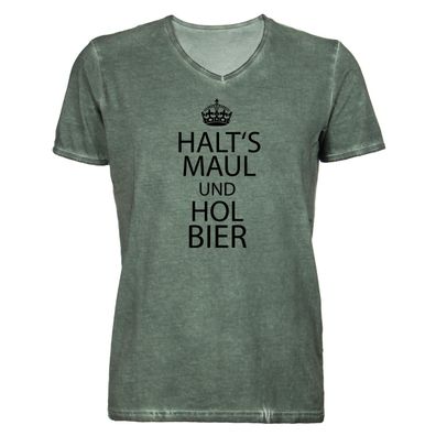 Herren T-Shirt V-Ausschnitt Halt's Maul und hol Bier
