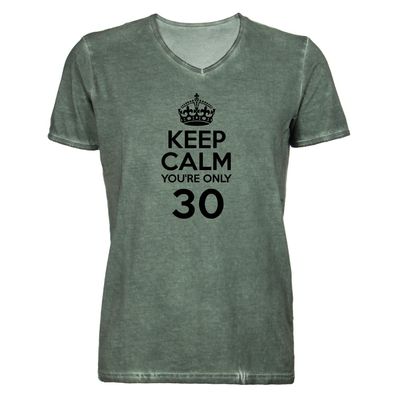 Herren T-Shirt V-Ausschnitt KEEP CALM only turning 30