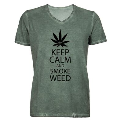 Herren T-Shirt V-Ausschnitt KEEP CALM smoke Weed