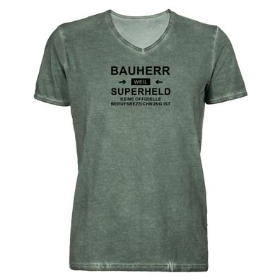 Herren T-Shirt V-Ausschnitt Bauherr Superheld