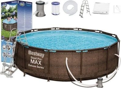 Bestway Steel Pro Max 549x122 cm - viel Zubehör - Außenseite in Rattanoptik