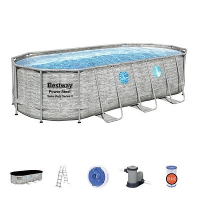 Bestway-Pool – mit Pumpe und Treppe – 549 x 274 x 122 cm – Steine