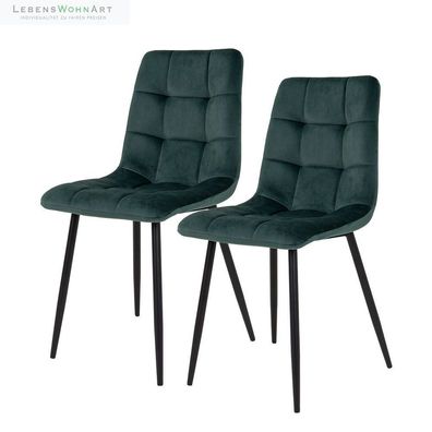 Modernes 2er Stuhl-Set LEIRIA dunkelgrün Samt