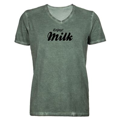 Herren T-Shirt V-Ausschnitt Enjoy Milk