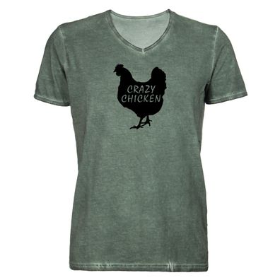 Herren T-Shirt V-Ausschnitt Crazy chicken