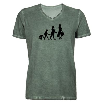 Herren T-Shirt V-Ausschnitt Evolution Frau