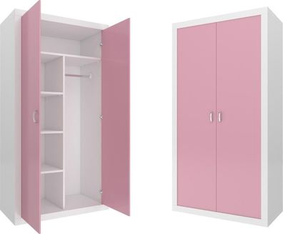 Kindergarderobe – 90x190x50 cm – weiß/ rosa – 2 Türen