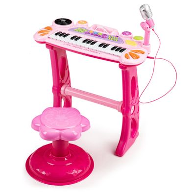 Kindertastatur mit MP3-Mikrofon und Hocker – Pink