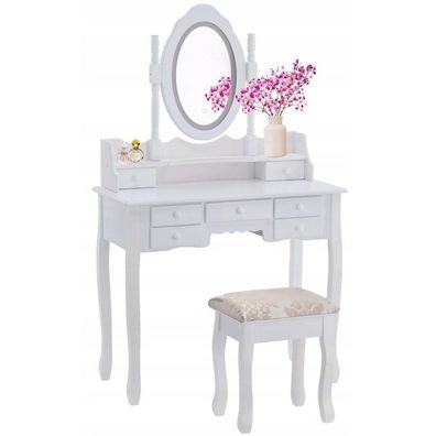 Schminktisch – mit Spiegel, Licht und Hocker – 90 x 40 x 146 cm – weiß