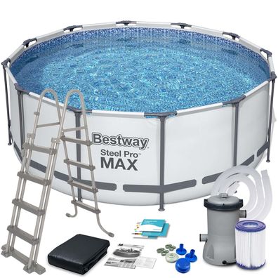 Bestway oberirdischer Pool – Ø396 cm – Filterpumpe und Zubehör – Weiß