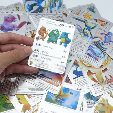 10 Stück Souvenier Silber Metall Karten Optik Pokemon mit Zufallsgenerator