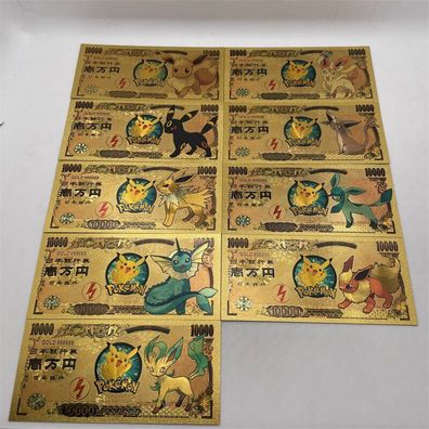9 Stück Vergoldete Pokemon Karten im Banknoten Design + Zertifikat (Pok3)
