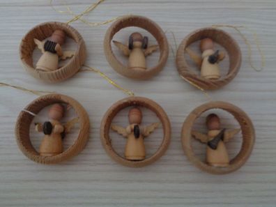 Baumbehang aus Holz-selten- Engel im Ring -6 Stück