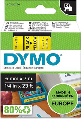 DYMO Original D1-Etikettenband | schwarz auf gelb | 6 mm x 7 m | selbstklebendes ...
