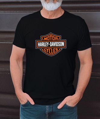Harley Davidson Orange logo T-Shirt, Herren T-Shirt, Motocycle Shirt