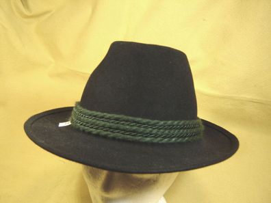 Trachtenhut traditionelle Trachtenform Haarfilz schwarz mit Kordel grün