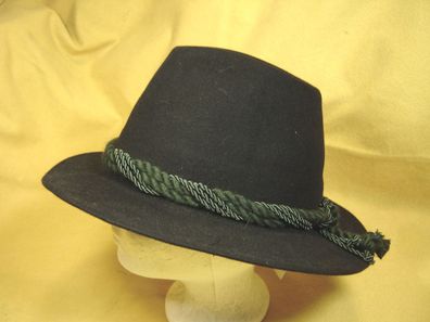 Trachtenhut traditionelle Trachtenform Haarfilz schwarz mit gedrehter Kordel grün