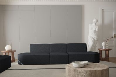 Sofa Designersofa 3-Sitzer MILOT in Stoff Ascot Bukla Schwarz