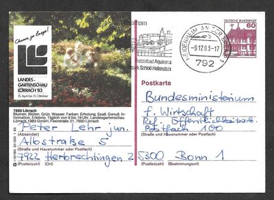 Ganzsache BRD Burgen und Schlösser von Herbrechtingen nach Bonn P 138