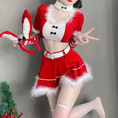 Damen Sexy Bunny Girl Set Cosplay Top Rock Strümpfe Set Nachtclub Weihnachten Kostüme