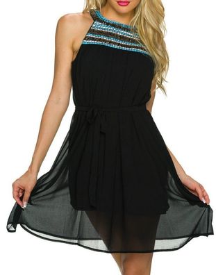 SeXy Miss Damen Hippi Chiffon Tunika Mini Kleid Perlen Boho L/ XL 38/40 schwarz