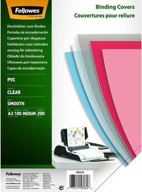 Fellowes PVC Deckblatt für Plastikbindung und Drahtbindung - Stärke 200 Mikron - ...