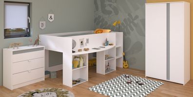 Kinderzimmer Möbel Set 3-tl Hochbett Kleiderschrank Kommode Lattenrost Pirouette