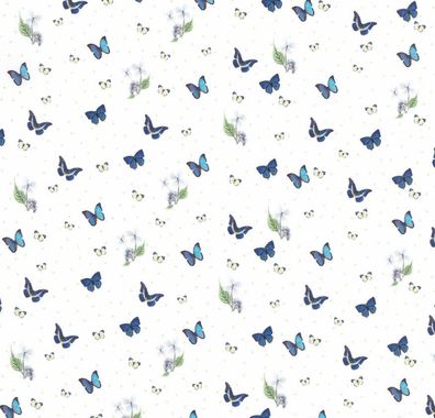 Westfalenstoffe Canterbury weiß blaue Schmetterlinge Baumwolle Webware 25cm x 150cm