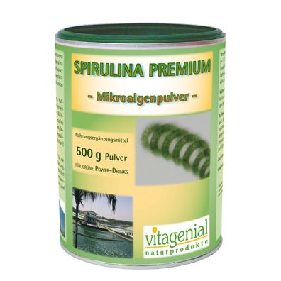 Spirulina Premium Mikroalgenpulver, 500 g - Biogenial Sonderangebot 31.12.2023