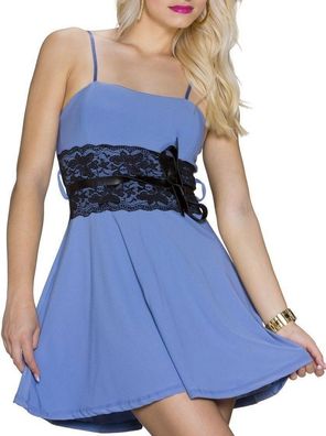 SeXy Miss Damen Träger Mini Kleid Spitze Borde Schwarz Dress 32/34/36 blau Neu