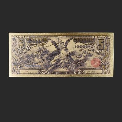 5 Dollar von 1896 - 24 K vergoldeter USA Schein + 1 Zertifikat (AB100)