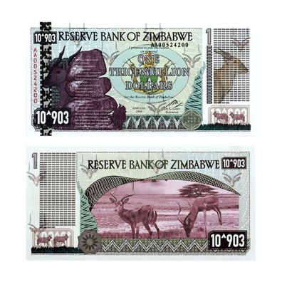 One Tricentillion Dollar Banknote Zimbabwe 2008 Bankfrisch unzirkuliert (Zimb100)