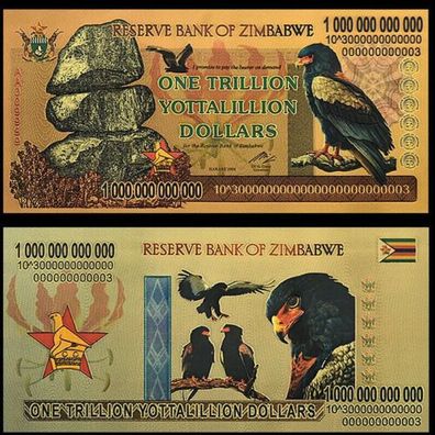 One Trillion Yottalillion Dollars Souvenier Dollar Gold Plated Banknote Zimb(Zimb105)