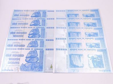 5 Stück Hundred Trillion Souvenier Dollar Silver Plated Zimbabwe Fehldruck(Zimb106)