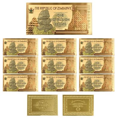 10 Stück One Yottalilion Souvenier Dollar Gold Plated Banknote Zimbabwe(Zimb112)