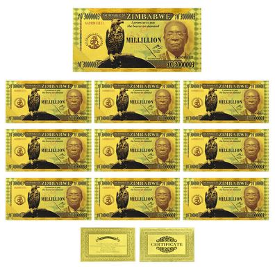10 Stück Millillion Souvenier Dollar Gold Plated Banknote Zimbabwe(Zimb113)