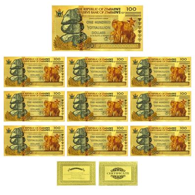 10 Stück One Hundred Yottalillion Souvenier Dollar Banknote Zimbabwe(Zimb115)