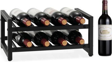 2 Ebenen Weinregal aus Metall, Flaschenständer Weinständer für 8 Flaschen, Schwarz