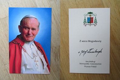 Erzbischof em. von Gniezno Jozef Kowalczyk - Autogramm!! Karte Papst Johannes Paul II