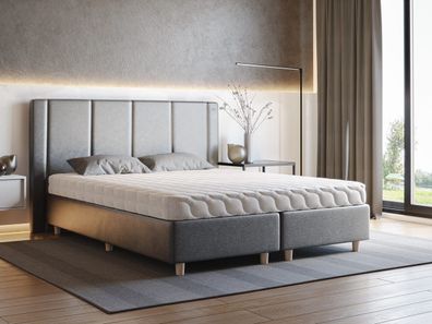 Boxspringbett Carlos - Modern Design - Bett mit Matratze, Samtstoff, Holzfüße