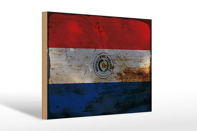 Holzschild Flagge Paraguay 30x20cm Flag of Paraguay Rost Deko Schild wooden sign