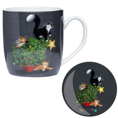 Weihnachten Kim Haskins Weihnachtsbaum Katze Tasse & Untersetzer Set aus Porzell