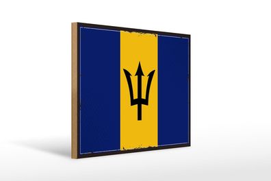 Holzschild Flagge Barbados 40x30 cm Retro Flag of Barbados Schild wooden sign