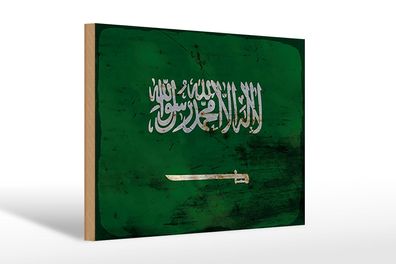 Holzschild Flagge Saudi-Arabien 30x20 cm Saudi Arabia Rost Schild wooden sign