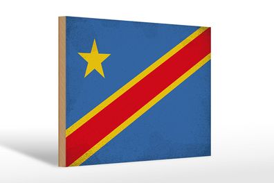 Holzschild Flagge DR Kongo 30x20 cm Flag Congo Vintage Deko Schild wooden sign