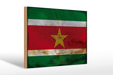 Holzschild Flagge Suriname 30x20cm Flag of Suriname Rost Deko Schild wooden sign
