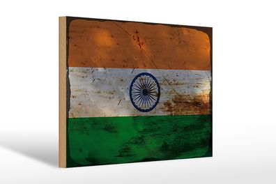Holzschild Flagge Indien 30x20 cm Flag of India Rost Deko Schild wooden sign