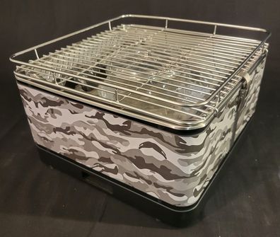 Holzkohle Grill Tischgrill weiß-camouflage